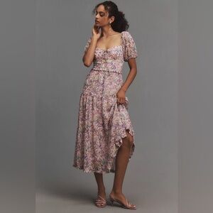 NWT ASTR The Label Puff-Sleeve Bustier Midi Dress SIZE M PINK FLORAL